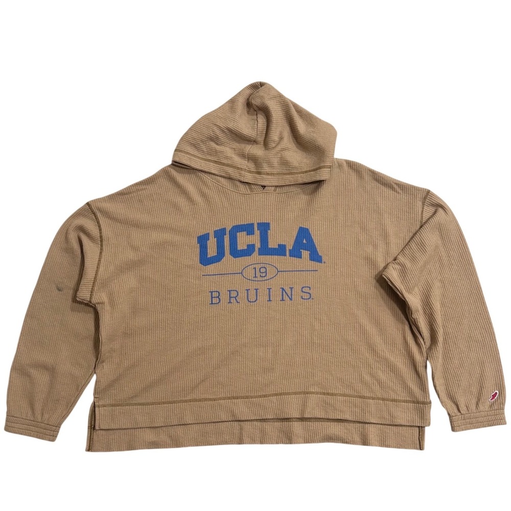 League 91 UCLA Bruins Thermal Hoodie Tan Waffle Knit Cropped Pullover Medium